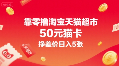 靠零撸淘宝天猫超市50元猫卡，挣差价日入5张网赚库-项目库-轻创网-中创网-福缘网-冒泡网-资源之家-魔方项目库网赚库