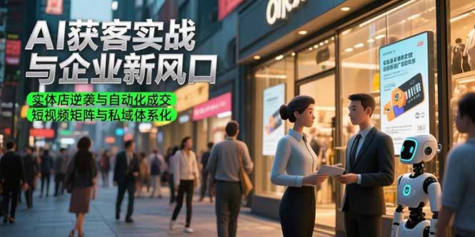 AI获客实战与企业新风口，实体店逆袭与自动化成交 短视频矩阵与私域体系化网赚库-项目库-轻创网-中创网-福缘网-冒泡网-资源之家-魔方项目库网赚库