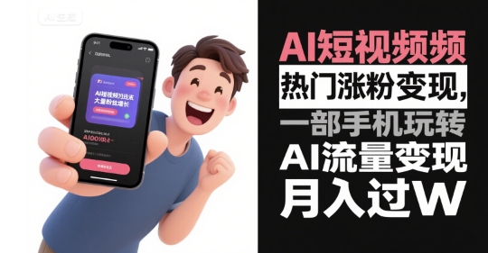 AI短视频热门涨粉变现，一部手机玩转AI流量变现，月入过W网赚库-项目库-轻创网-中创网-福缘网-冒泡网-资源之家-魔方项目库网赚库