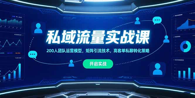 私域流量实战课，200人团队运营模型，矩阵引流技术，高客单私聊转化策略网赚库-项目库-轻创网-中创网-福缘网-冒泡网-资源之家-魔方项目库网赚库