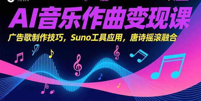 AI音乐作曲变现课，广告歌制作技巧，Suno工具应用，唐诗摇滚融合网赚库-项目库-轻创网-中创网-福缘网-冒泡网-资源之家-魔方项目库网赚库