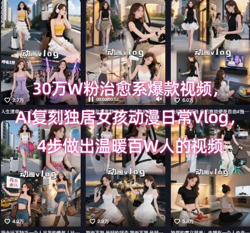 30万W粉治愈系爆款视频，AI复刻独居女孩动漫日常Vlog，4步做出温暖百W人的视频网赚库-项目库-轻创网-中创网-福缘网-冒泡网-资源之家-魔方项目库网赚库
