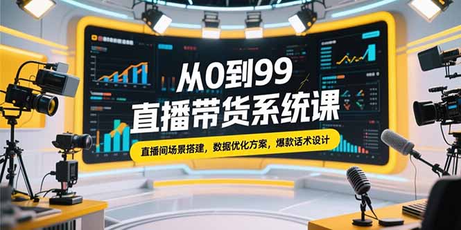 从0到99直播带货系统课，直播间场景搭建，数据优化方案，爆款话术设计网赚库-项目库-轻创网-中创网-福缘网-冒泡网-资源之家-魔方项目库网赚库