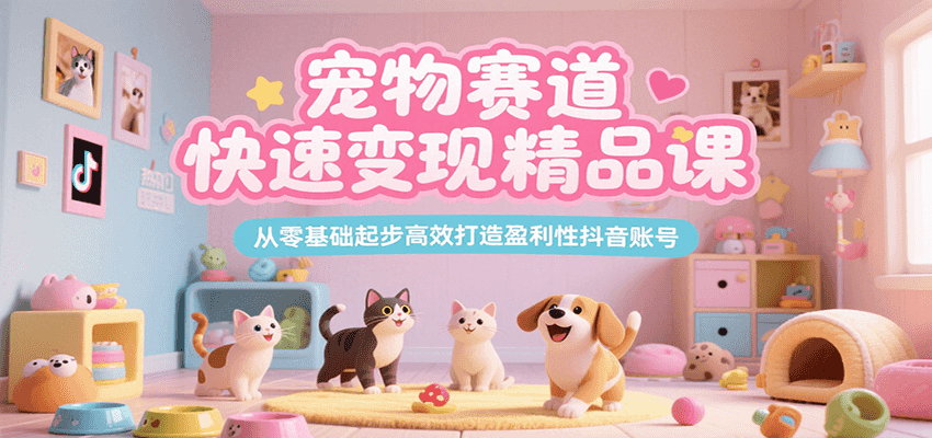 宠物赛道快速变现精品课，从零基础起步高效打造盈利性抖音账号网赚库-项目库-轻创网-中创网-福缘网-冒泡网-资源之家-魔方项目库网赚库