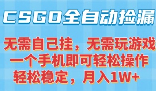 CSGO自动捡漏项目，最新独家玩法，一个手机可操作，新手小白轻松月入1W+，操作简单易上手【揭秘】网赚库-项目库-轻创网-中创网-福缘网-冒泡网-资源之家-魔方项目库网赚库
