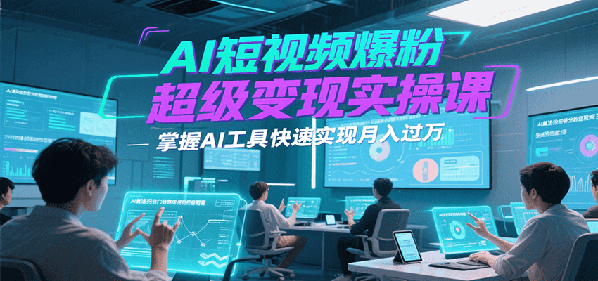 AI短视频爆粉超级变现实操课，掌握AI工具快速实现月入过万网赚库-项目库-轻创网-中创网-福缘网-冒泡网-资源之家-魔方项目库网赚库